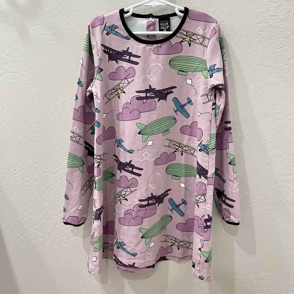 Villervalla Purple Plane & Blimps Long Sleeve Dress